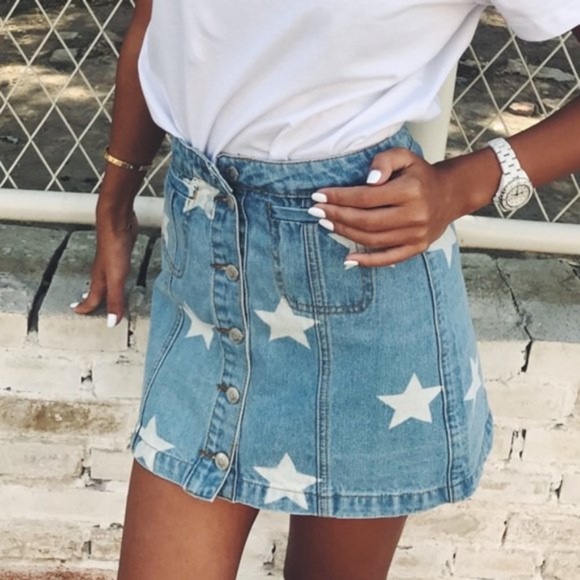 IN STOCK Star Print Denim Mini skirt - Picture 6 of 7